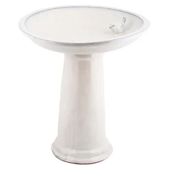 Baño para pájaros de cerámica blanco con pie