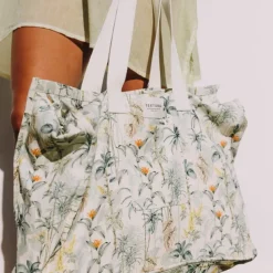 Bolsa de playa de algodón con hojas tropicales Palme