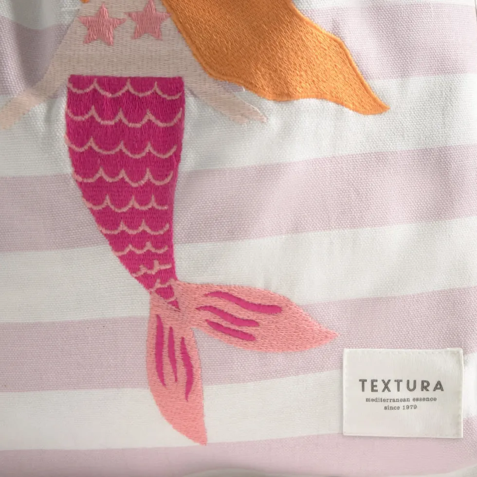 Bolsa mochila de algodón a rayas con sirena bordada Mer