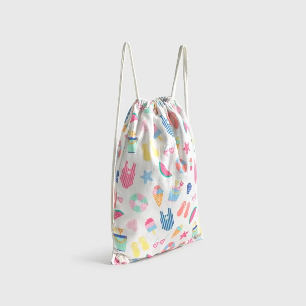 Bolsa mochila de algodón con motivos playeros Etola