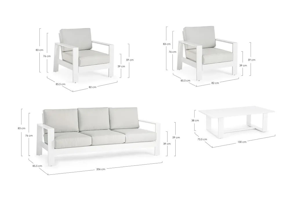 Conjunto de jardín Bizzotto BALTIC de aluminio blanco/gris claro