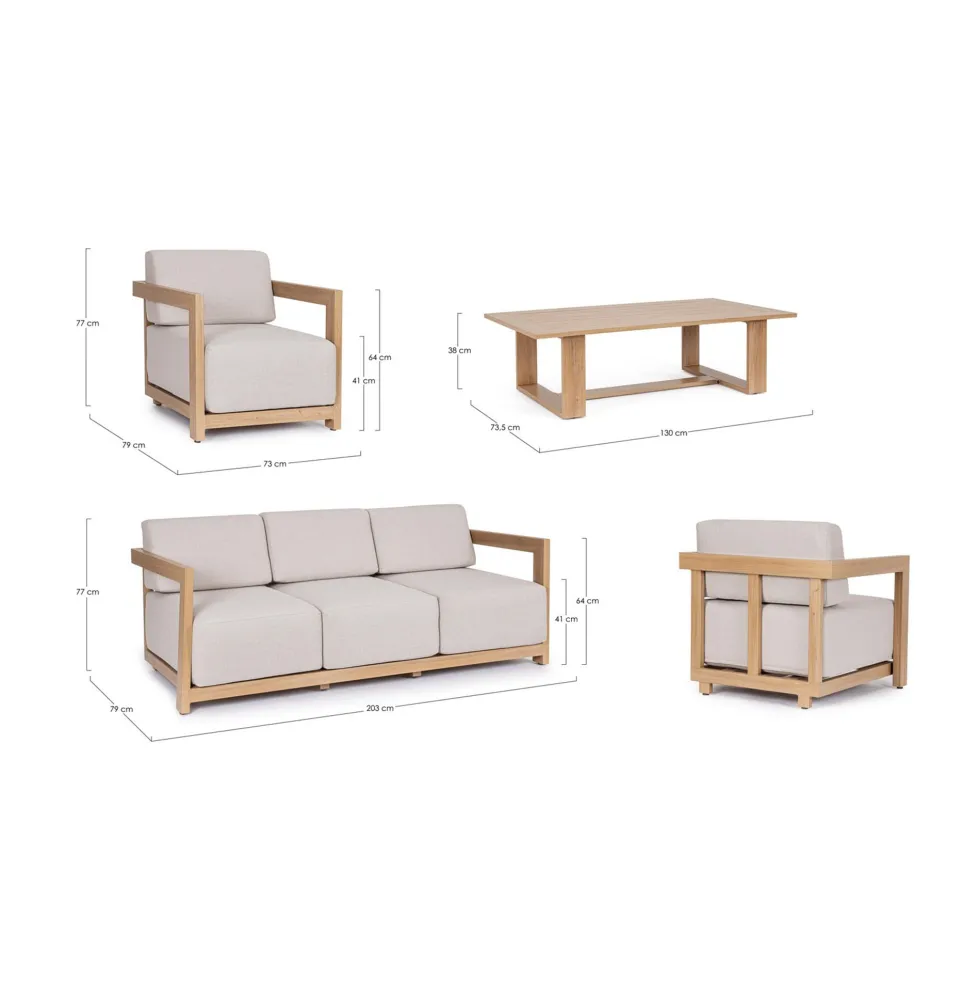 Conjunto de jardín Bizzotto THESEUS 4 piezas madera natural/beige
