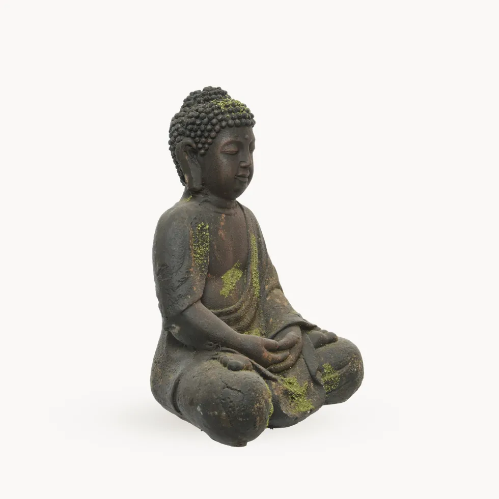 Figura de jardín Buda sentado en marrón con musgo