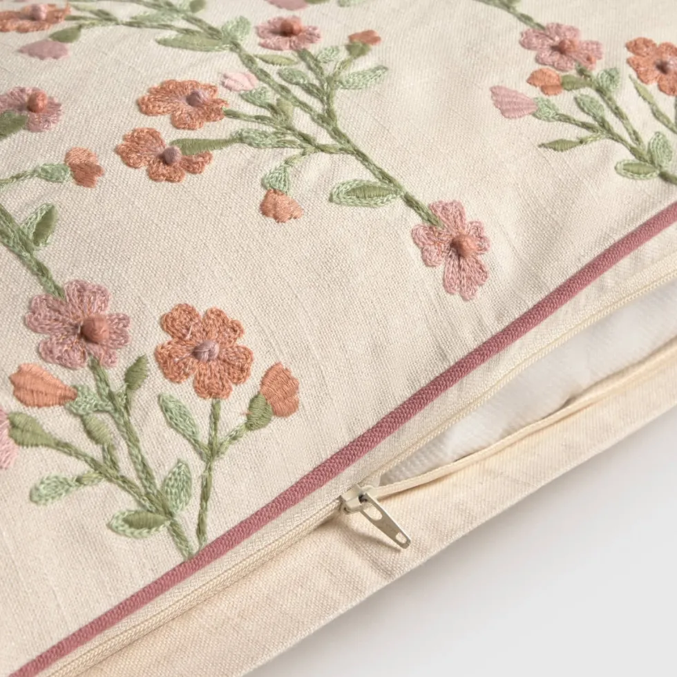Funda de cojín de algodón con bordado floral Lalavin