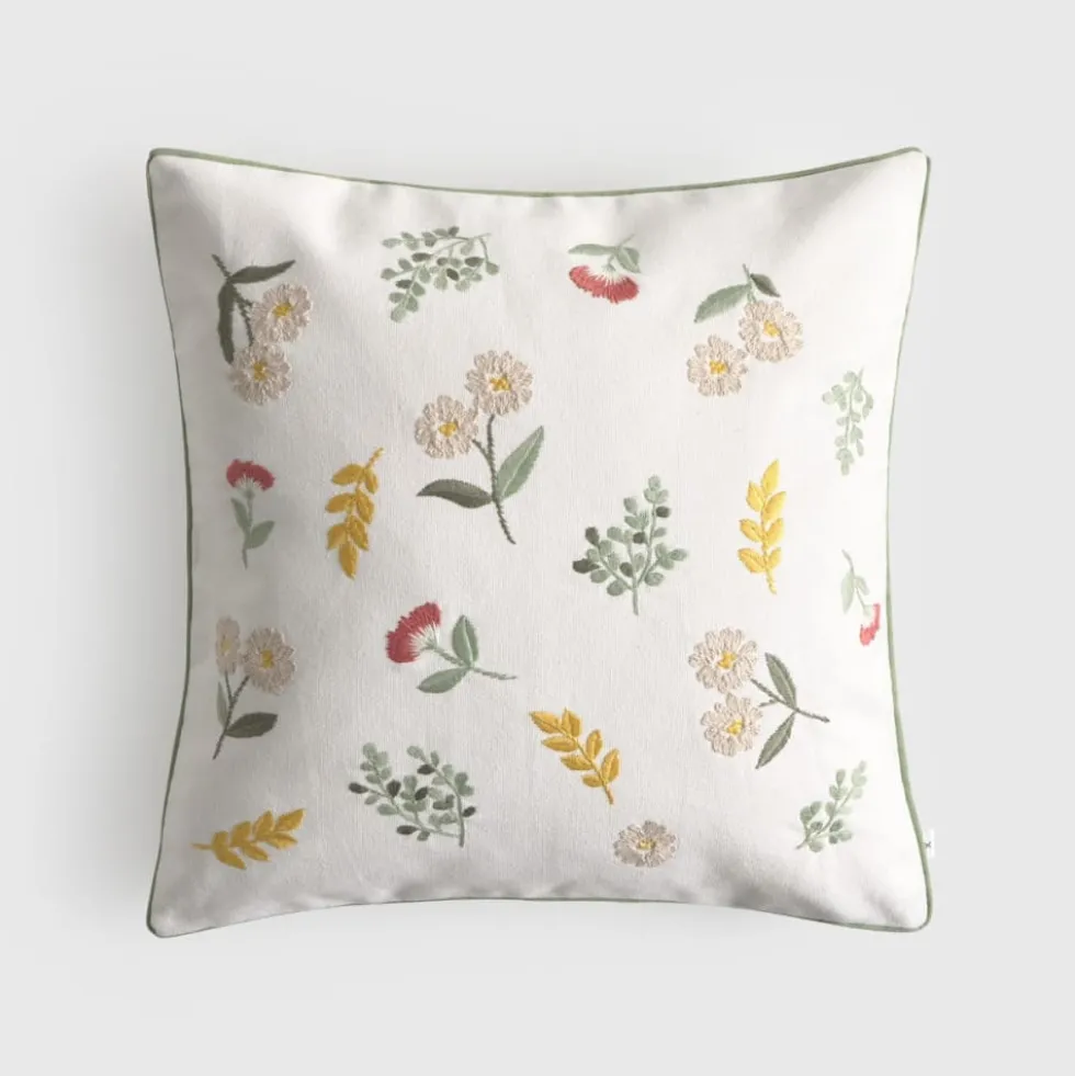 Funda de cojín de algodón con bordado floral Groun