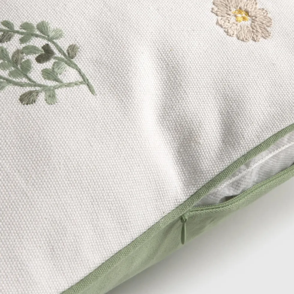 Funda de cojín de algodón con bordado floral Groun