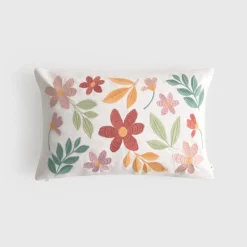 Funda de cojín de algodón con flores bordadas Foliona