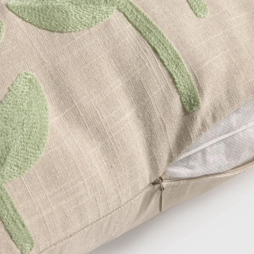 Funda de cojín de algodón con flores bordadas Lacres