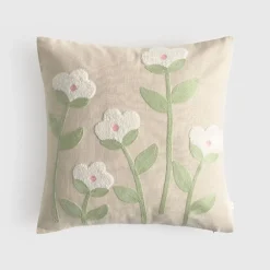 Funda de cojín de algodón con flores bordadas Lacres