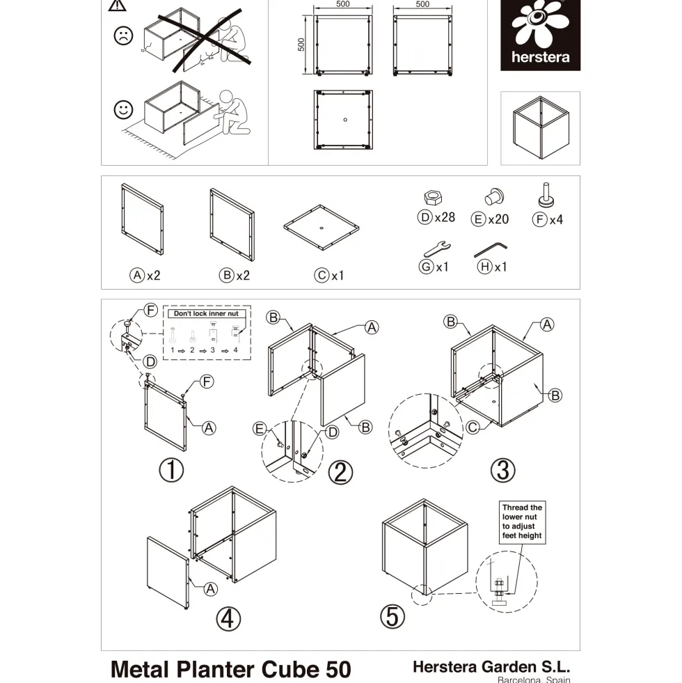 Herstera Metal Planter - Jardinera CUBE antracita