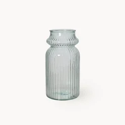 Jarrón de Cristal Reciclado Transparente con Nervaduras Decoris Ø14,5x28 cm