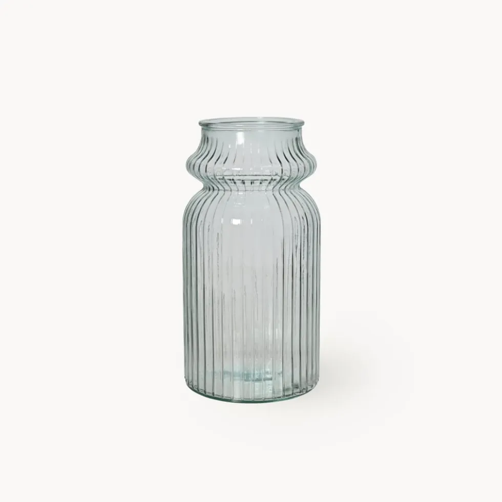 Jarrón de Cristal Reciclado Transparente con Nervaduras Decoris Ø14,5x28 cm