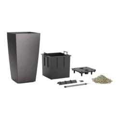 Maceta Autorriego Lechuza Cúbico premium antracita metal