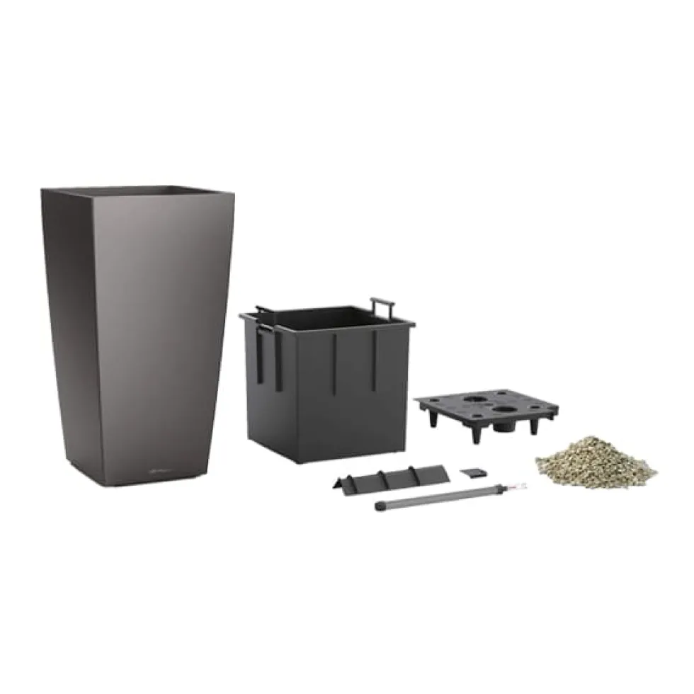 Maceta Autorriego Lechuza Cúbico premium antracita metal