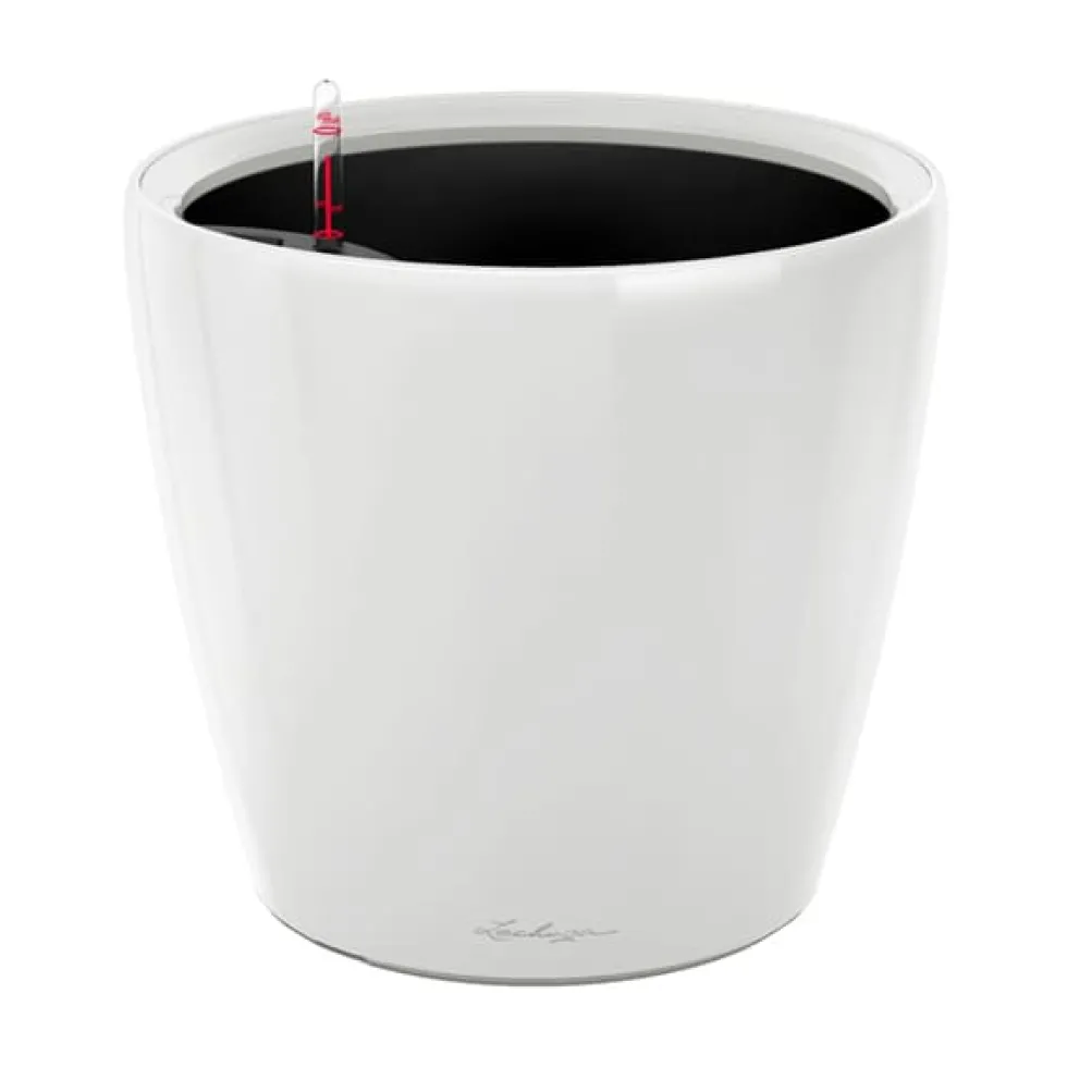 Maceta Autorriego Lechuza Clásico Premium blanco brillo