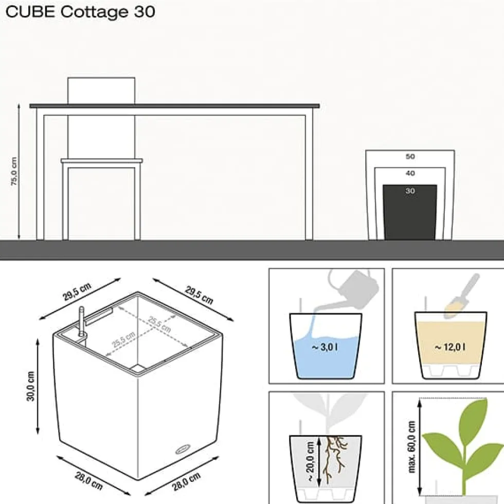 Maceta Autorriego Lechuza Cube Cottage granito