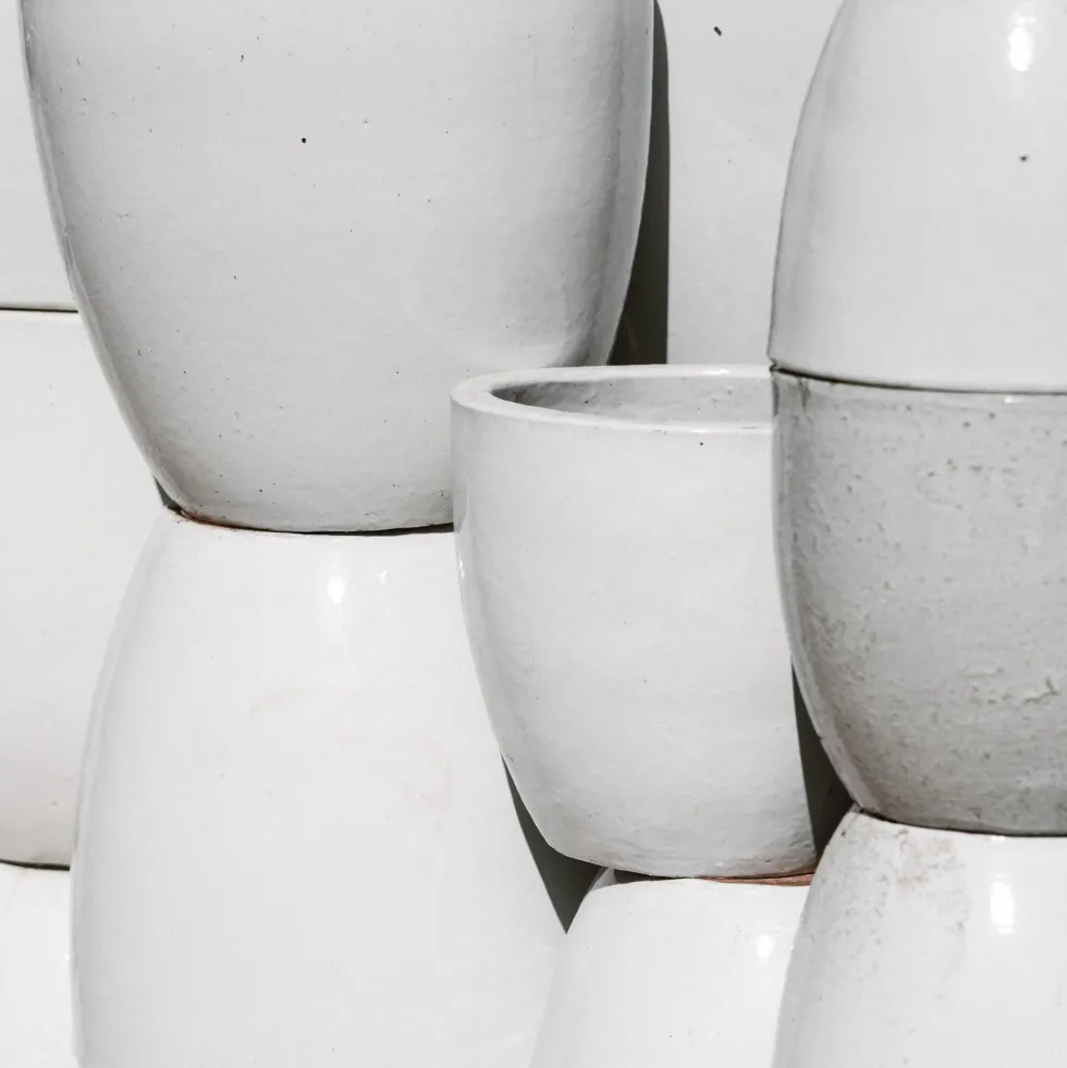 Maceta Fronda esmaltada Glazed blanco (Campana)