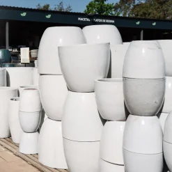 Maceta Fronda esmaltada Glazed blanco (Campana)
