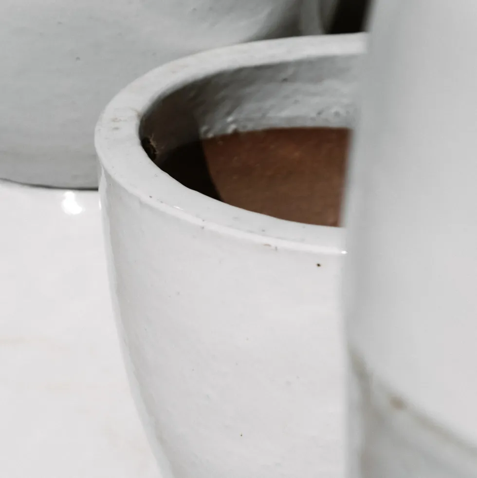 Maceta Fronda esmaltada Glazed blanco (Campana)