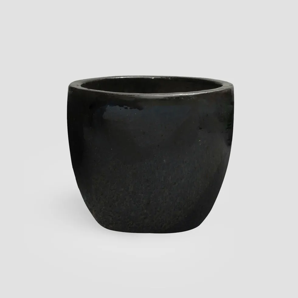 Maceta Fronda esmaltada Glazed negro brillante (Campana)
