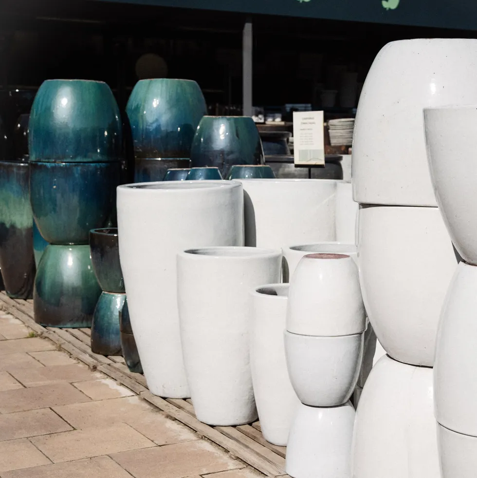 Maceta Fronda esmaltada Glazed blanco (Campana alta)