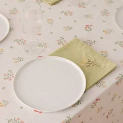 Mantel de algodón efecto lino con estampado de flores Florgu