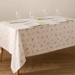 Mantel de algodón efecto lino con estampado de flores Florgu