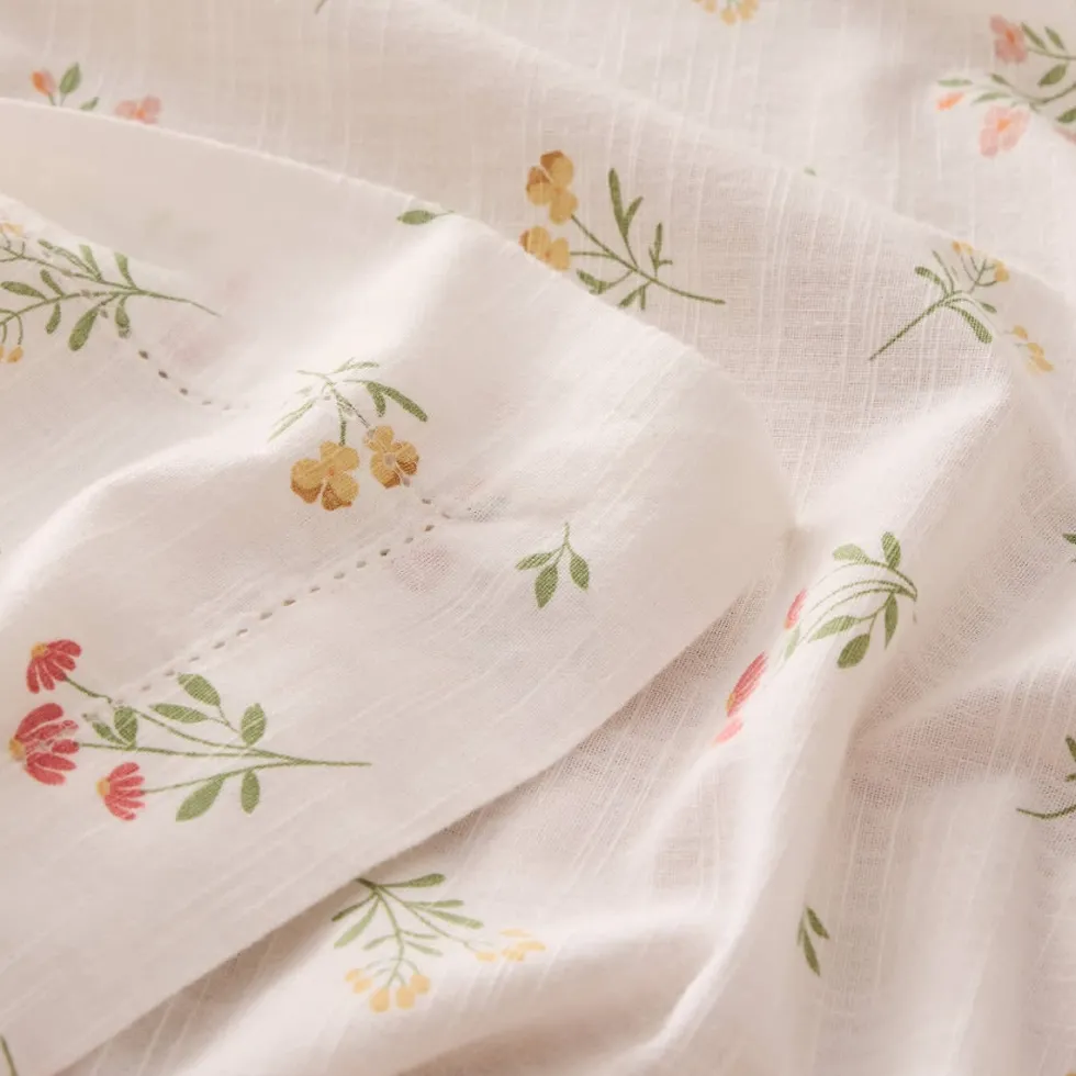 Mantel de algodón efecto lino con estampado de flores Florgu