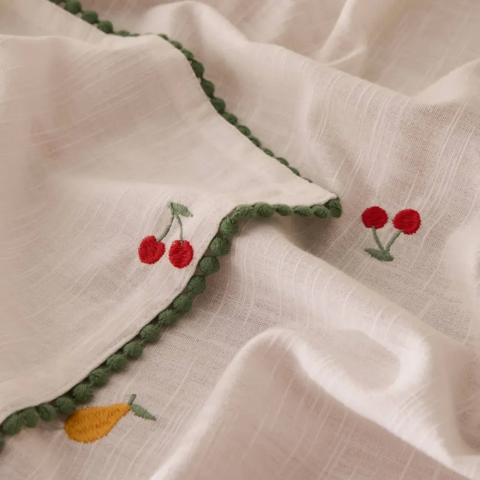 Mantel de algodón efecto lino con frutas bordadas Granfru