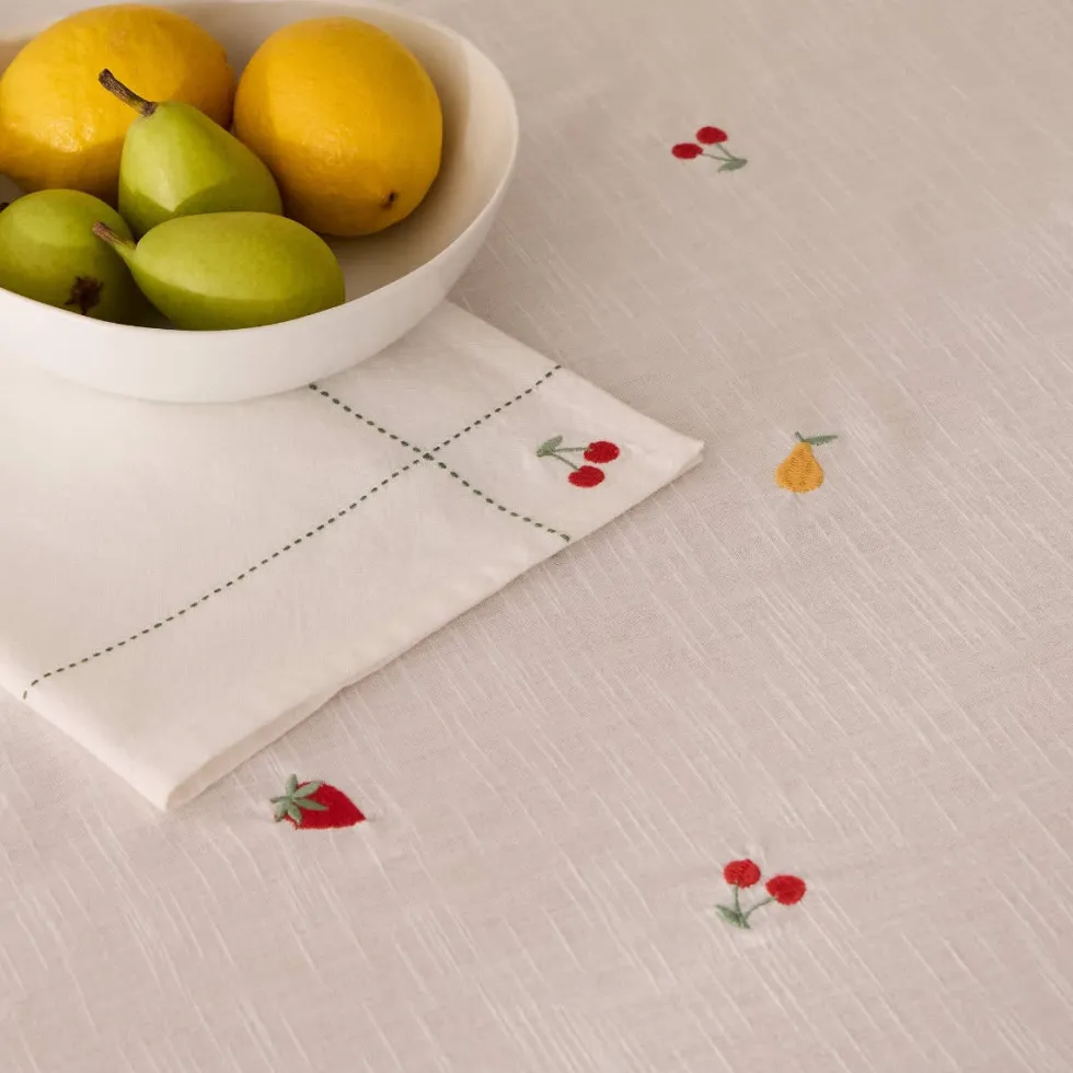 Mantel de algodón efecto lino con frutas bordadas Granfru