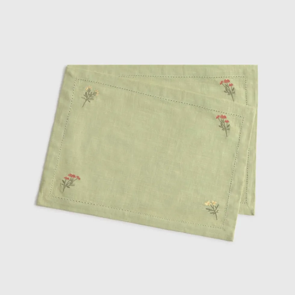 Mantel individual de algodón efecto lino con flores bordadas Florgu