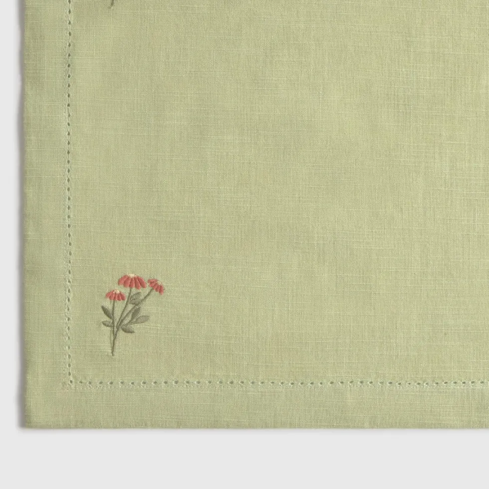 Mantel individual de algodón efecto lino con flores bordadas Florgu