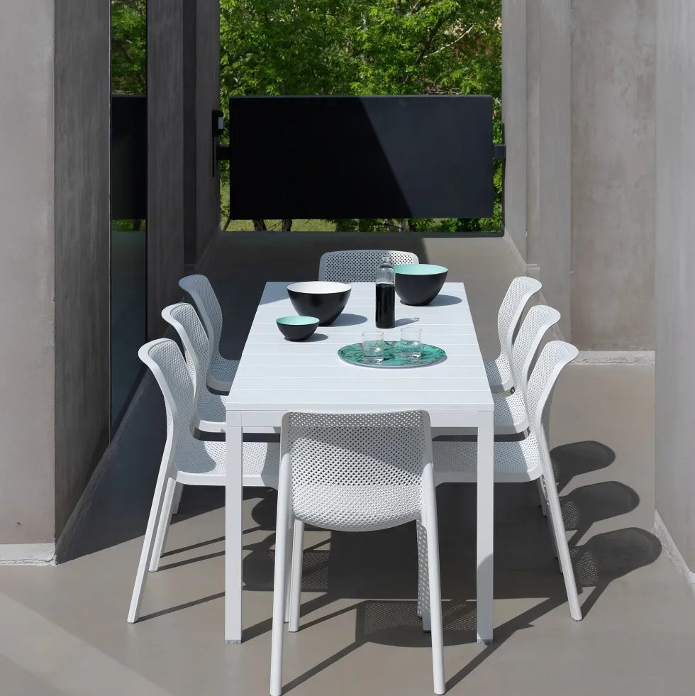 Mesa de comedor exterior Nardi RIO blanca extensible