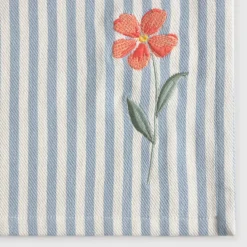 Pack de 2 servilletas de algodón a rayas con flor bordada Abu