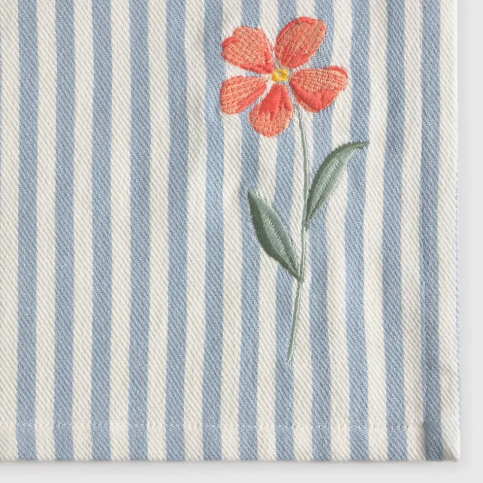 Pack de 2 servilletas de algodón a rayas con flor bordada Abu