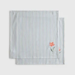 Pack de 2 servilletas de algodón a rayas con flor bordada Abu
