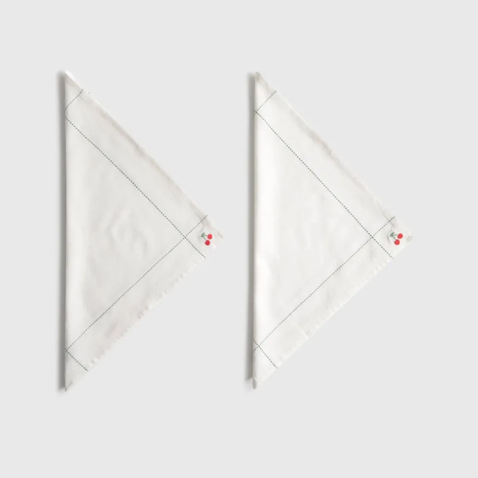 Pack de 2 servilletas de algodón efecto lino con cerezas bordadas Granfru
