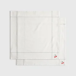 Pack de 2 servilletas de algodón efecto lino con cerezas bordadas Granfru