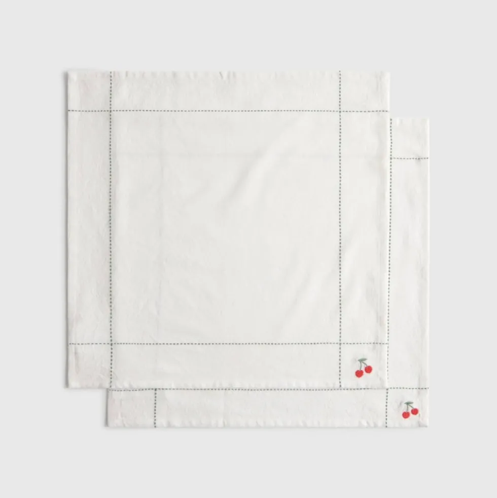 Pack de 2 servilletas de algodón efecto lino con cerezas bordadas Granfru