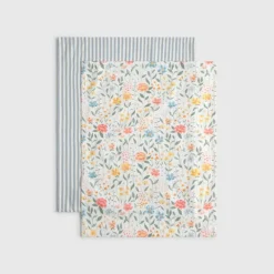 Pack de 2 trapos de algodón con flores y rayas Abu