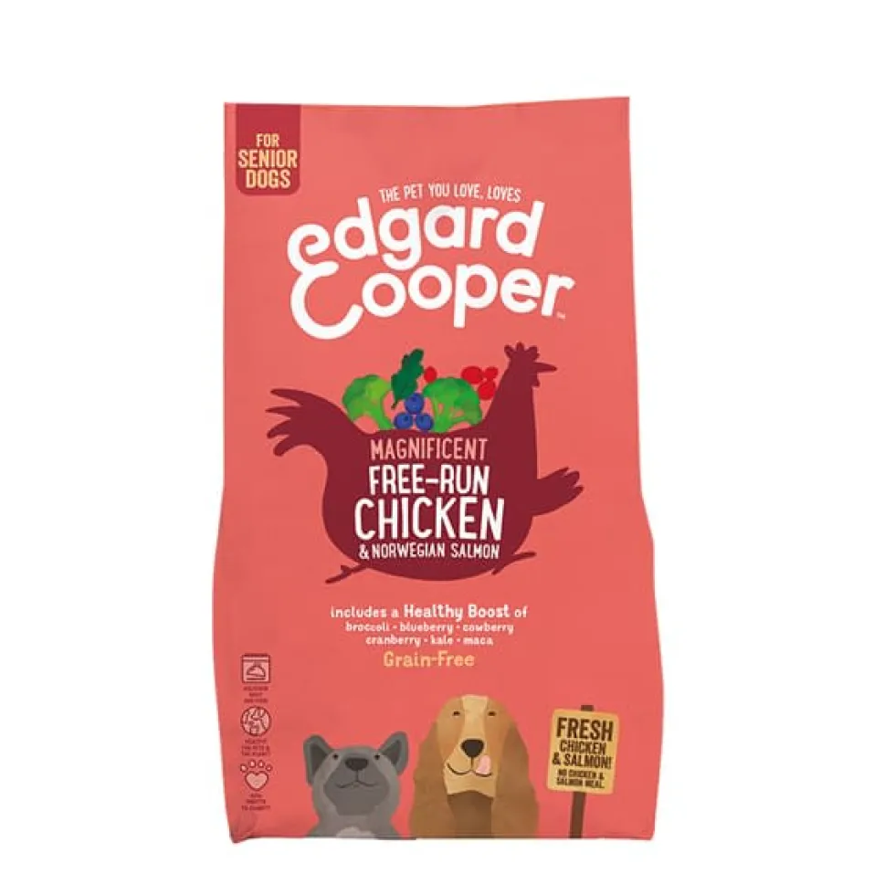 Pienso de pollo y salmón sin cereales para perros Senior Edgard&Cooper